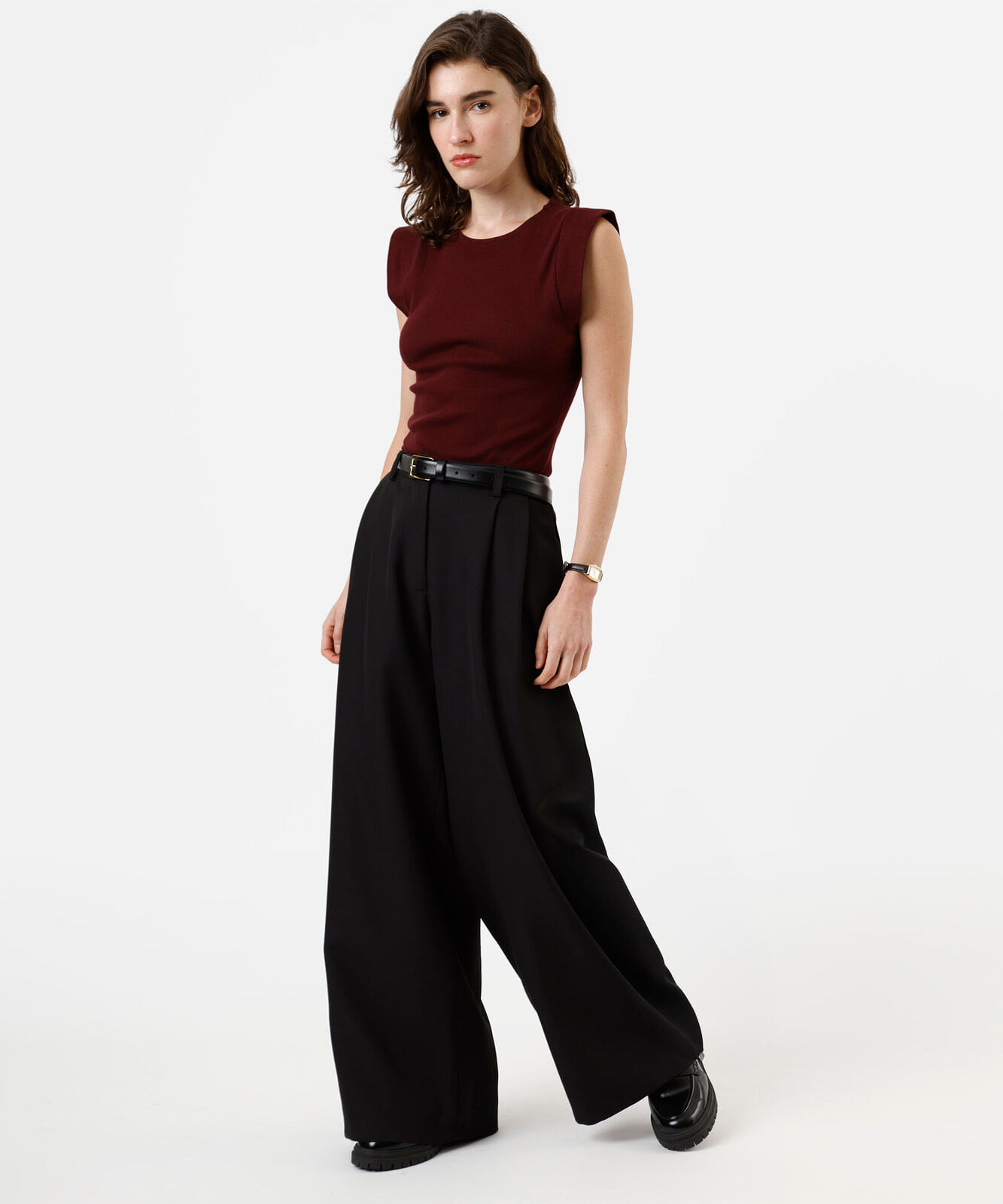 blusa muscle tee feminina de algodão canelada vinho