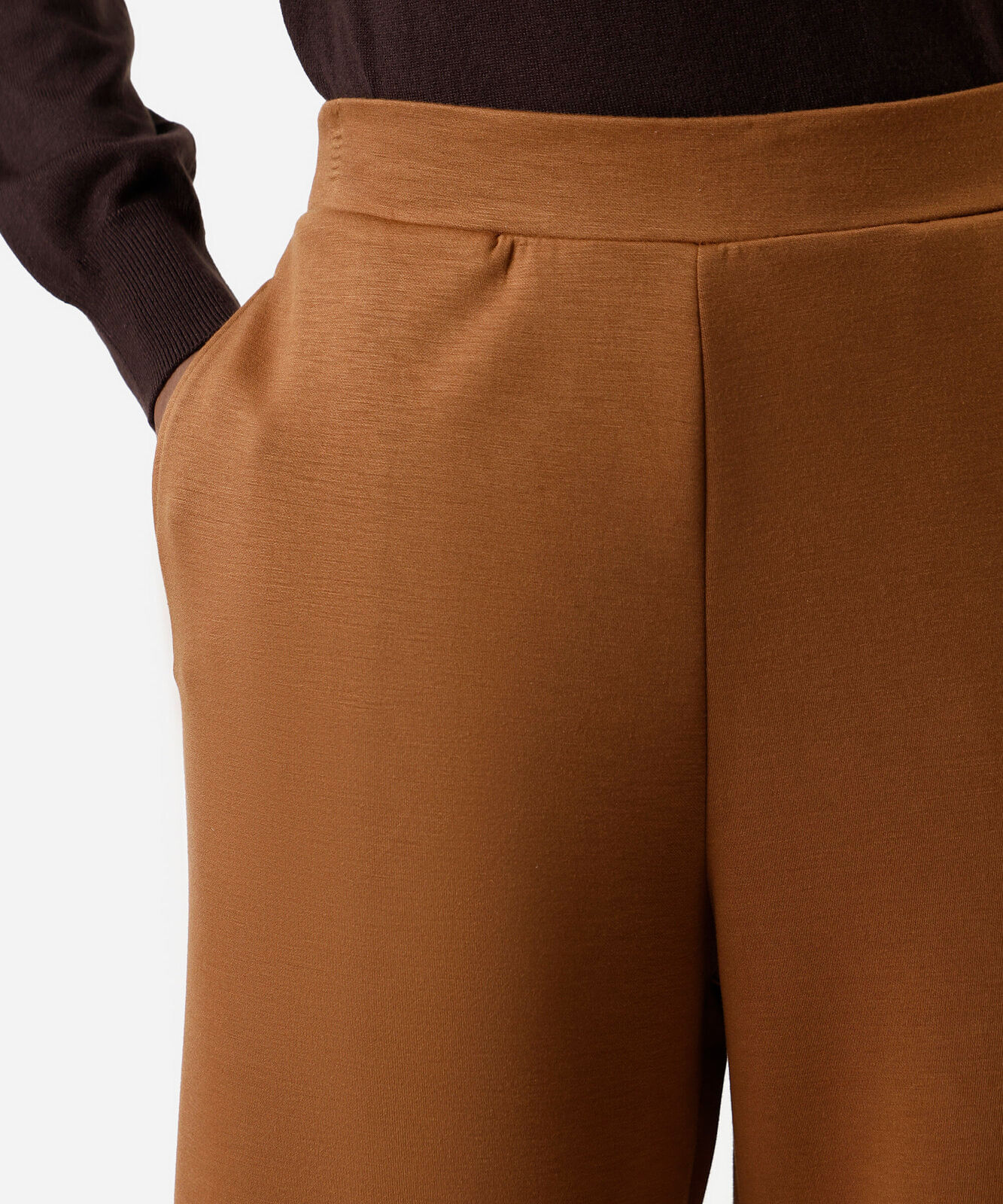 calça reta básica feminina cós elástico bege