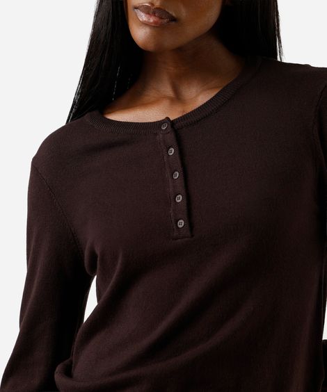 blusa feminina de tricot decote redondo  manga longa marrom