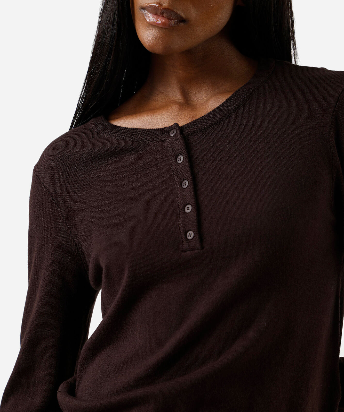 blusa feminina de tricot decote redondo  manga longa marrom