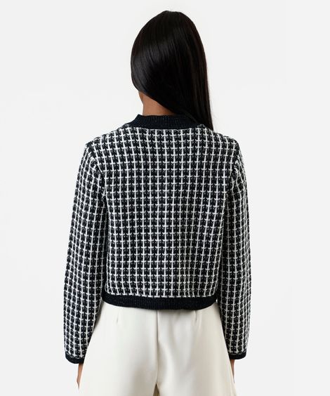 casaco feminino de tweed xadrez preto