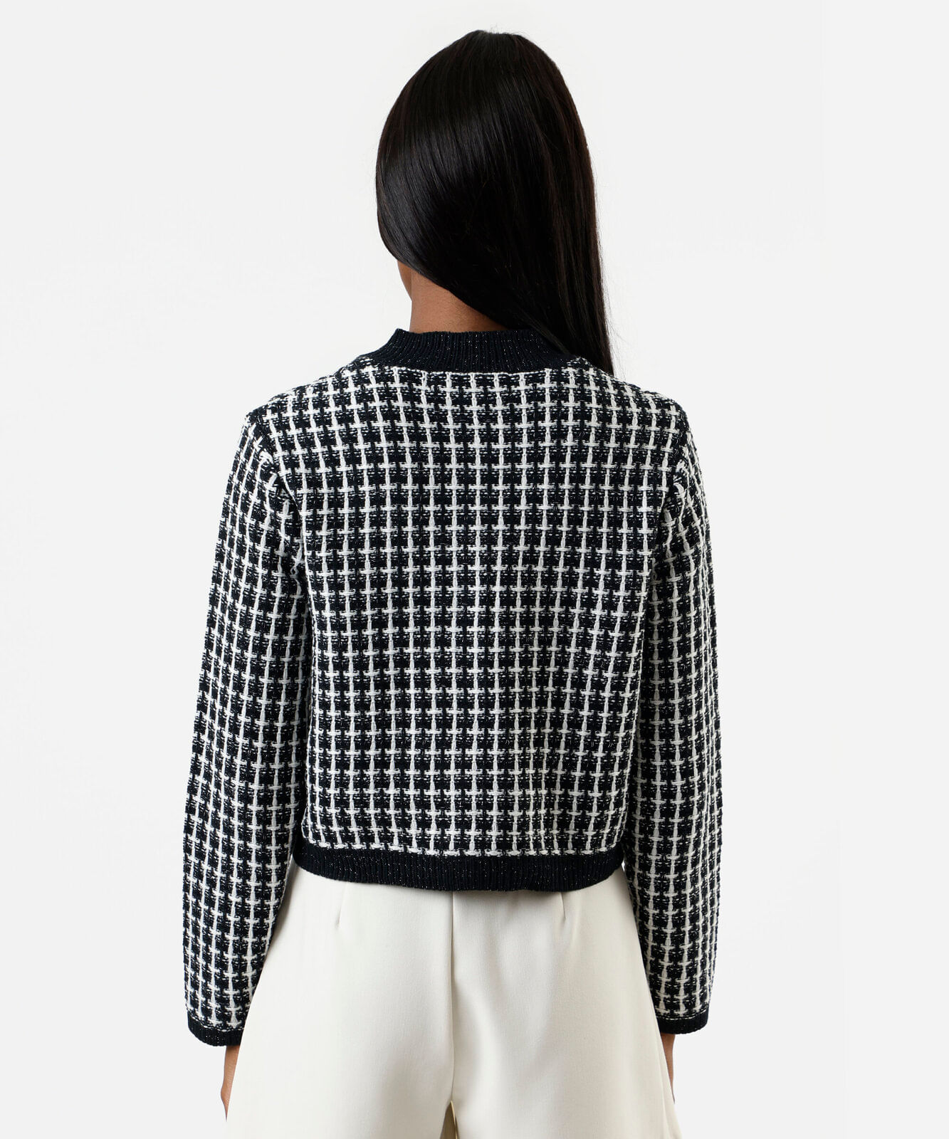 casaco feminino de tweed xadrez preto