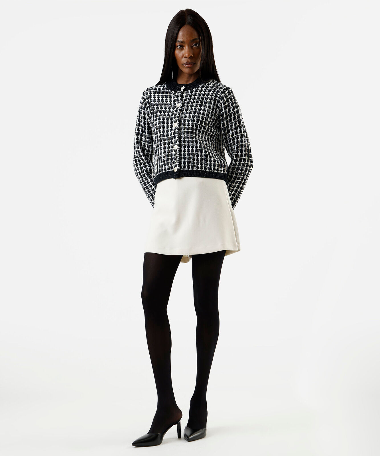 casaco feminino de tweed xadrez preto