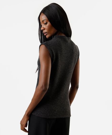 blusa feminina de tricot com fendas canelado cinza