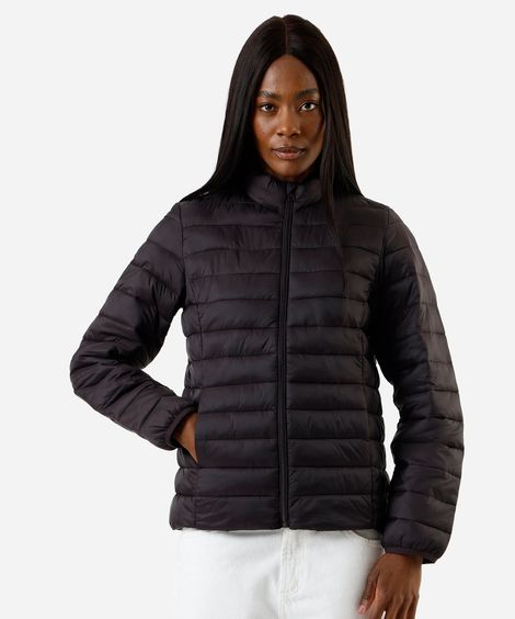 jaqueta puffer feminina gola alta marrom