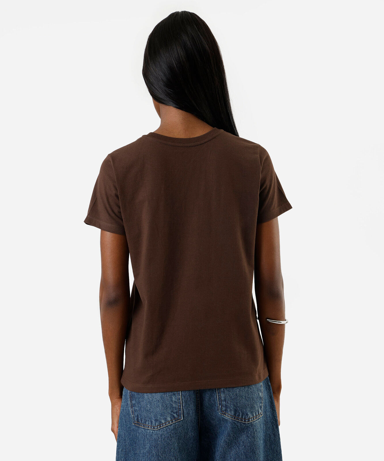 camiseta feminina de algodão manga curta estampada marrom