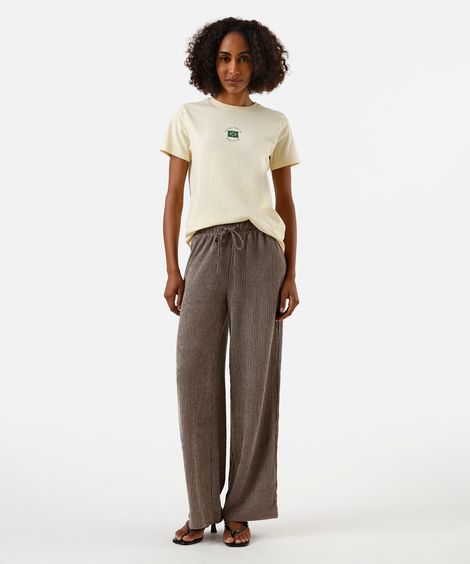 calça reta básica feminina texturizada marrom