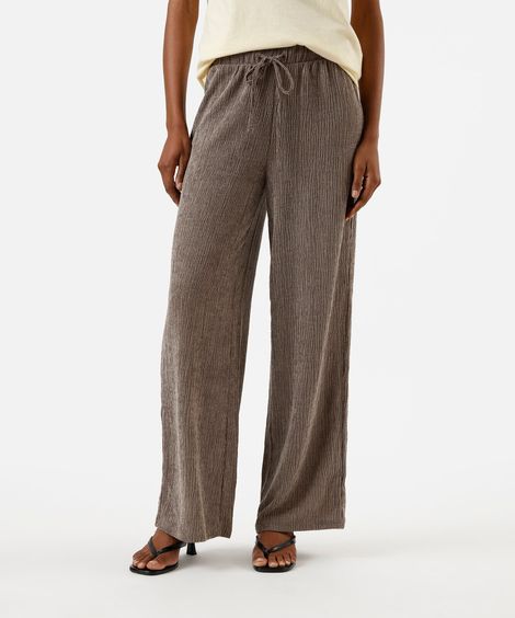 calça reta básica feminina texturizada marrom