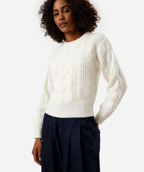 suéter feminino de tricot texturizado off white