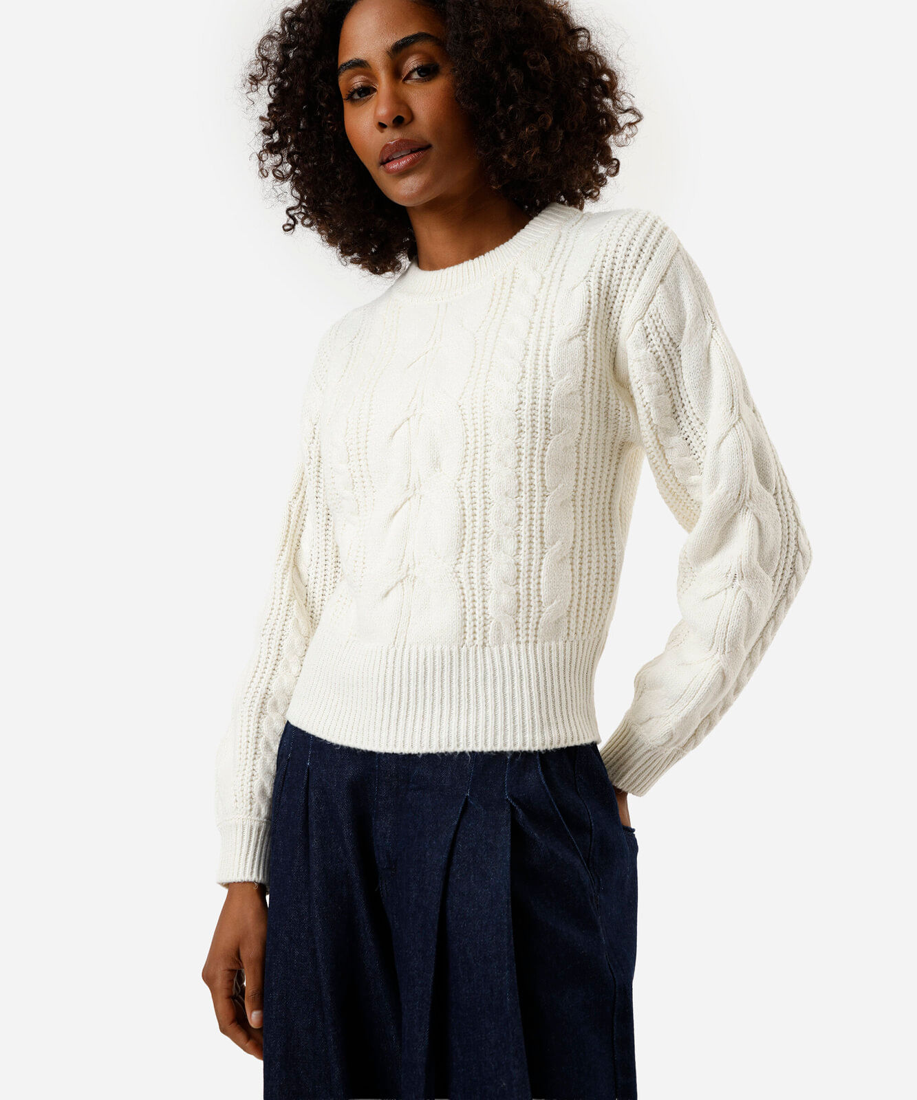 suéter feminino de tricot texturizado off white