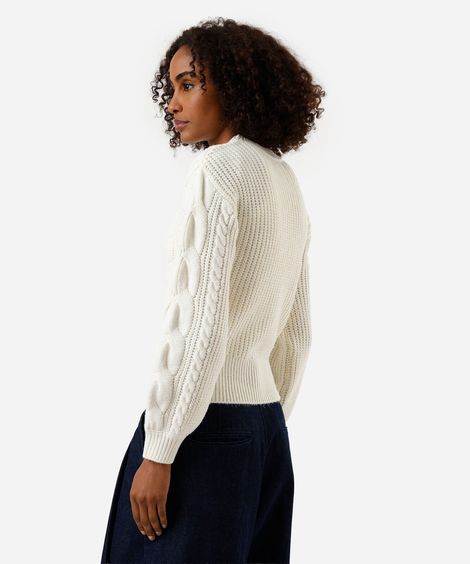 suéter feminino de tricot texturizado off white