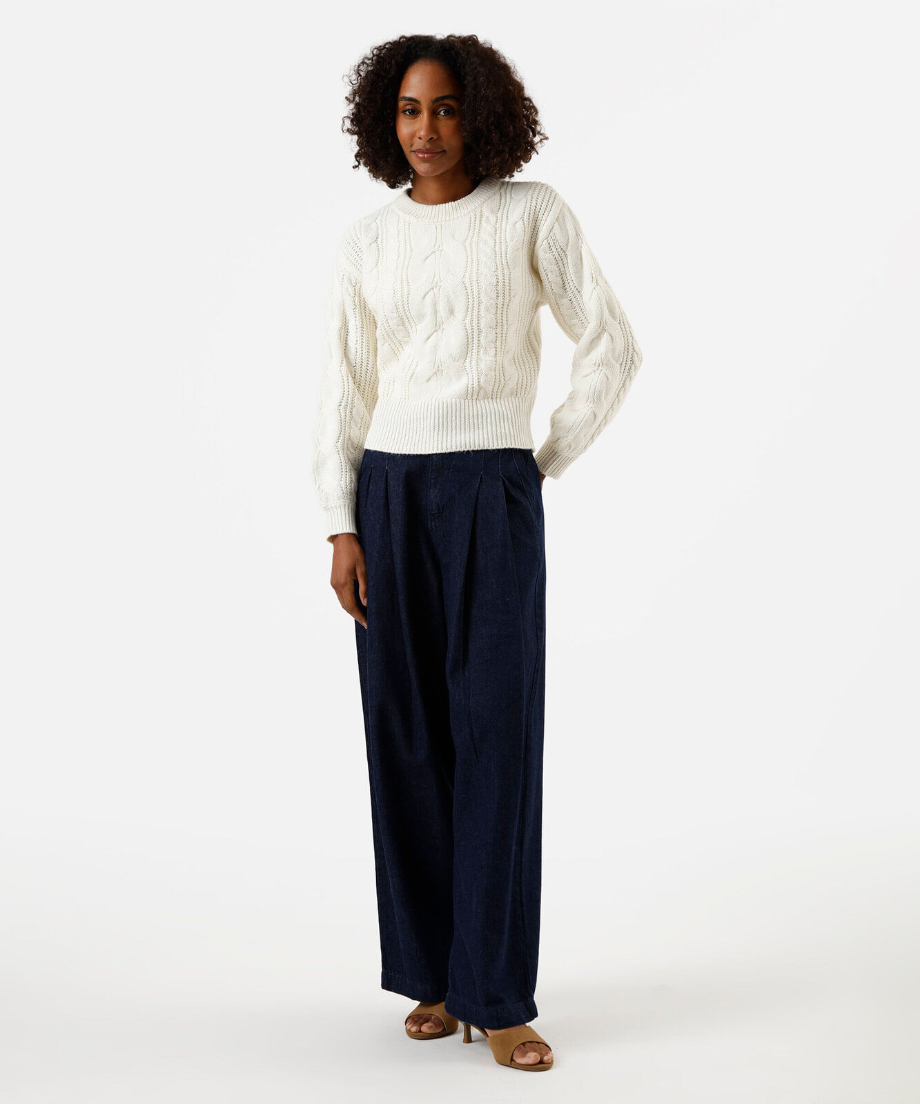 suéter feminino de tricot texturizado off white