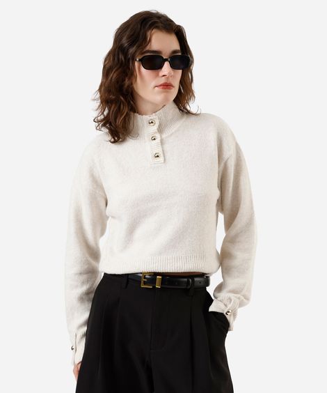 suéter cropped feminino de tricot gola alta bege