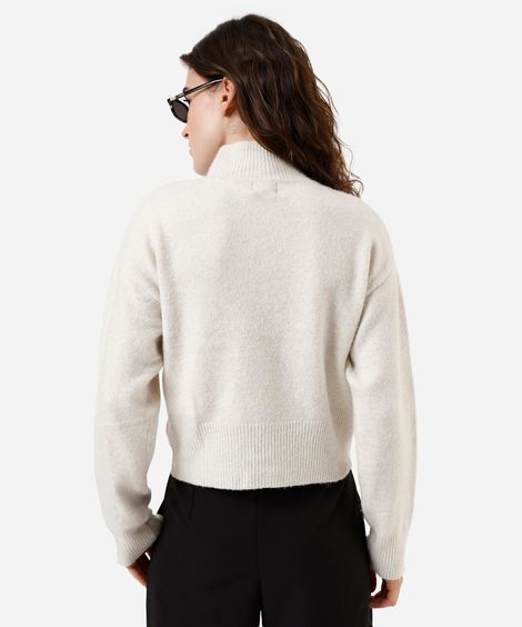 suéter cropped feminino de tricot gola alta bege