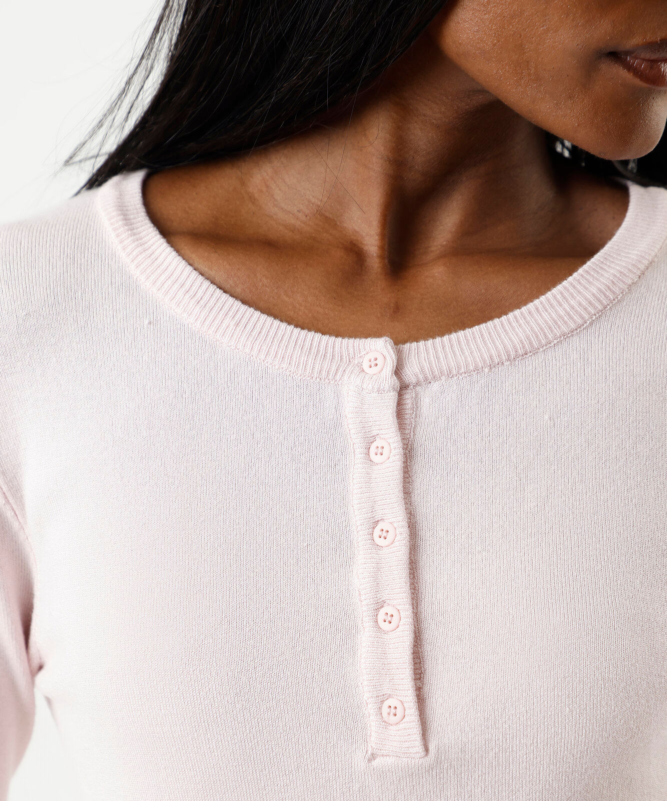 blusa feminina de tricot decote redondo  manga longa rosa