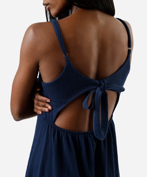 vestido midi alça fina feminino texturizado azul