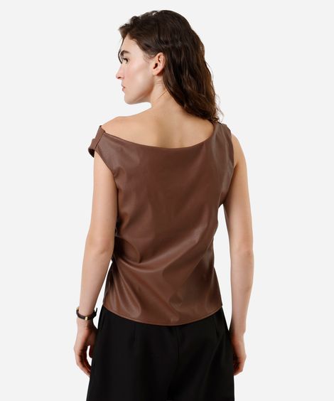 blusa feminina de poliuretano franzida marrom