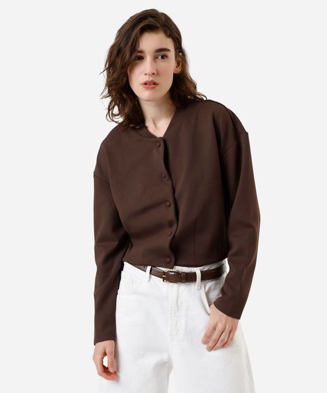 jaqueta bomber cropped feminina canelada marrom