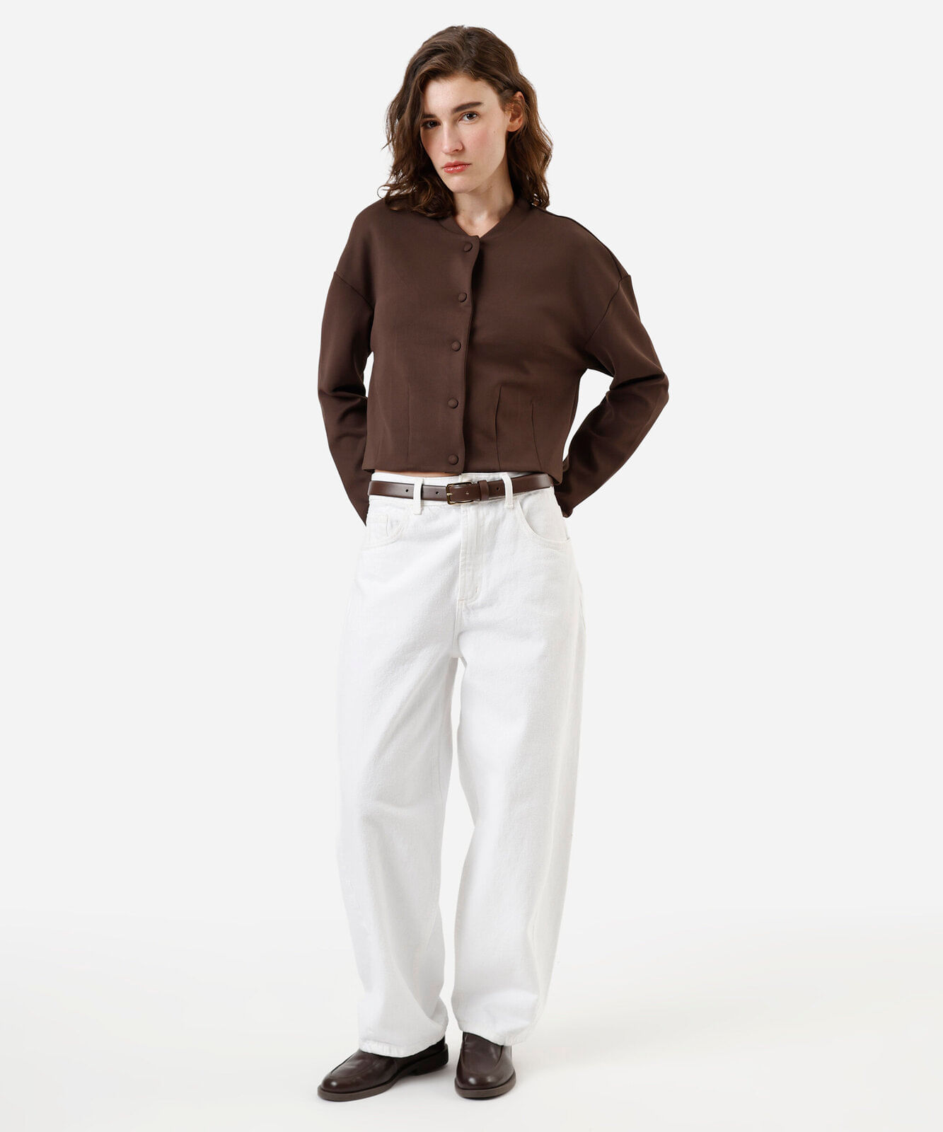 jaqueta bomber cropped feminina canelada marrom