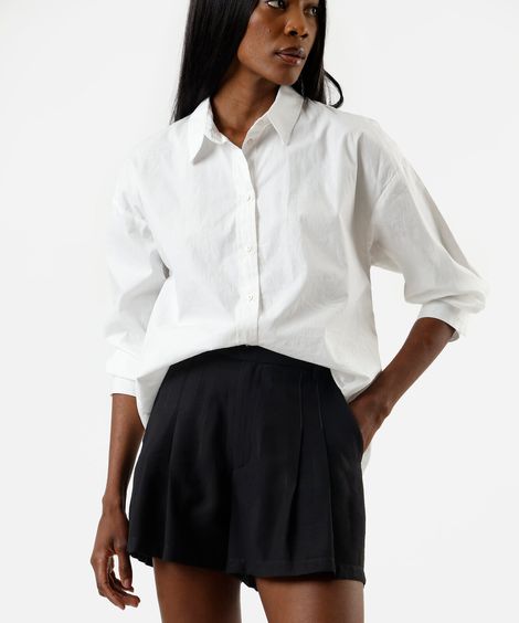 short de alfaiataria feminino com viscose e pregas preto