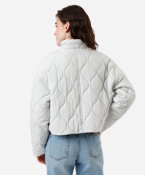 jaqueta puffer feminina matelassê gola alta cinza