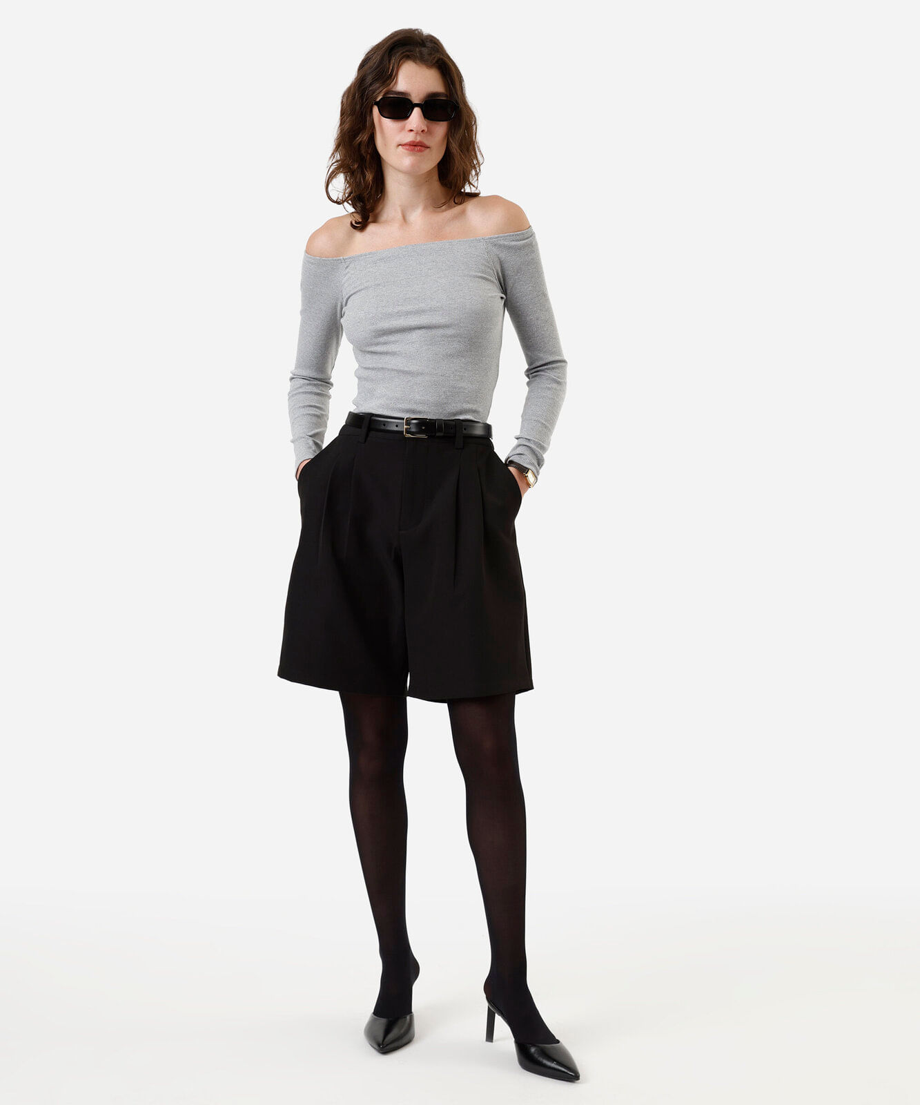 blusa ombro a ombro feminina com algodão manga longa canelada cinza