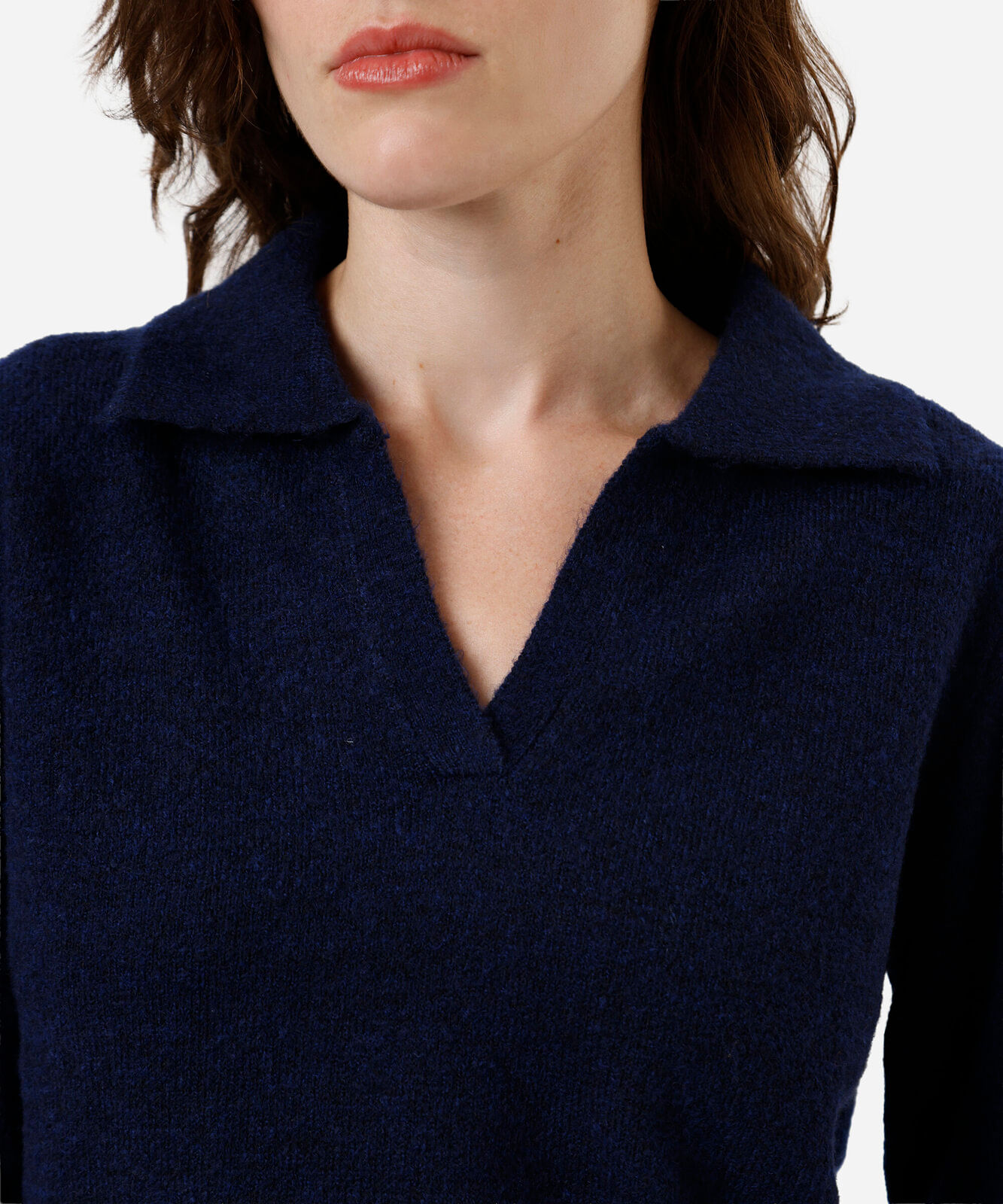 polo básica feminina de tricot manga longa azul