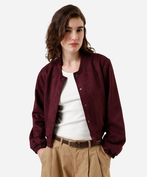 jaqueta bomber feminina de suede vinho