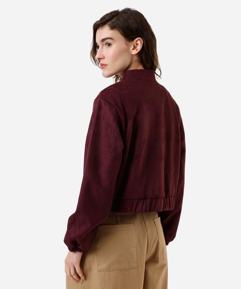 jaqueta bomber feminina de suede vinho