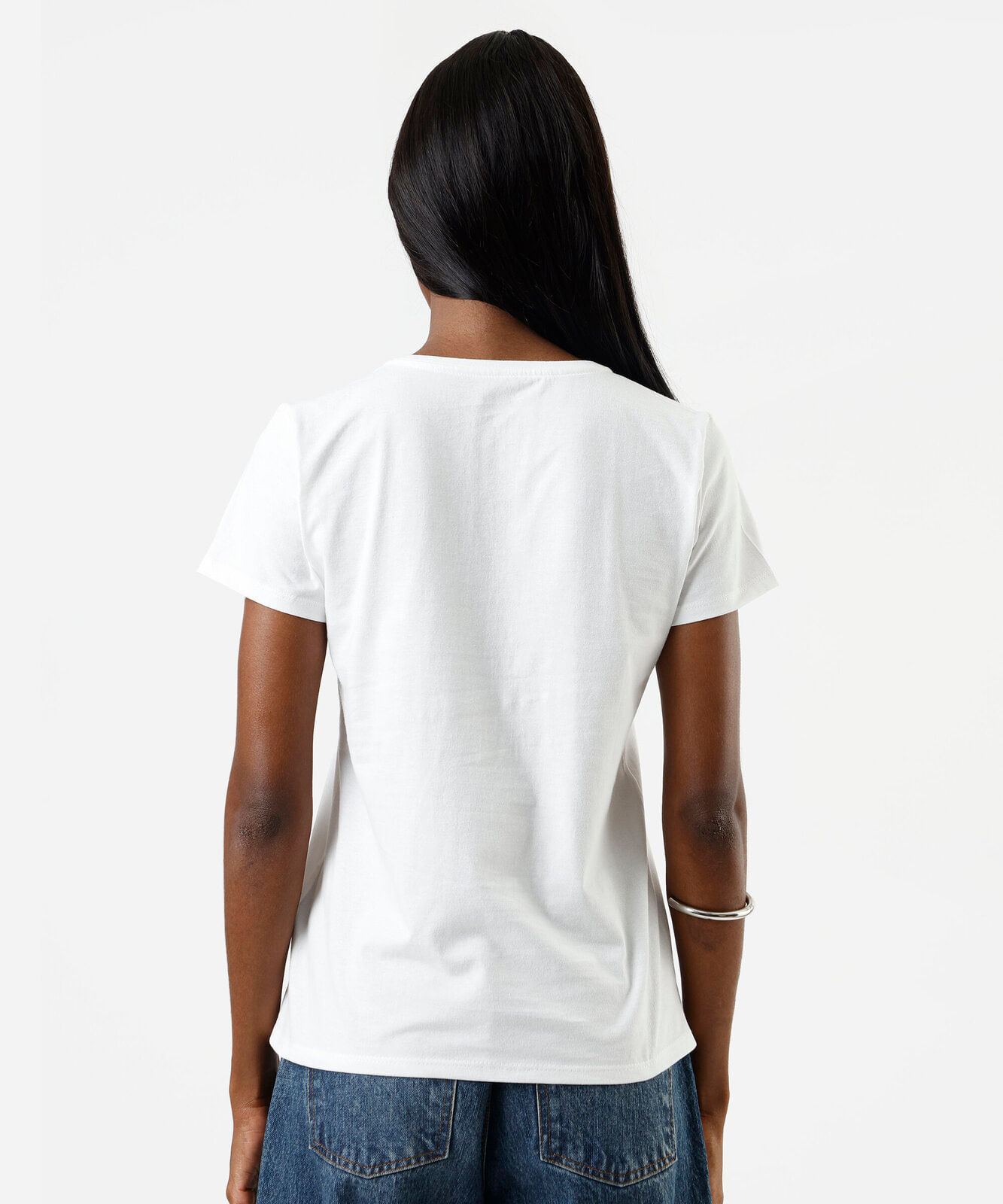 camiseta feminina de algodão manga curta estampada off white