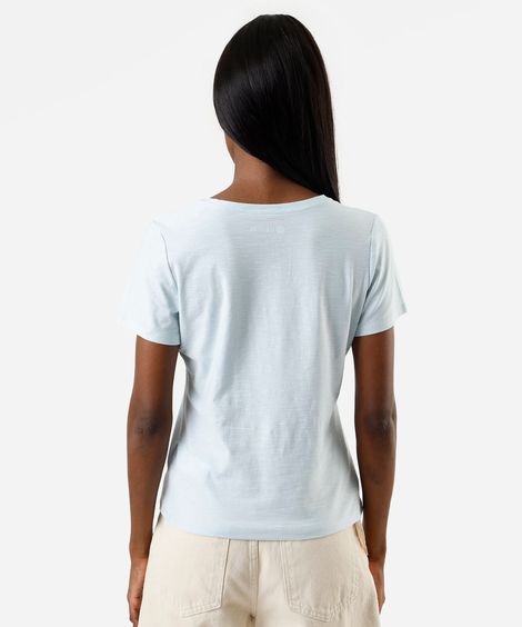 blusa básica feminina de algodão peruano manga curta decote v azul