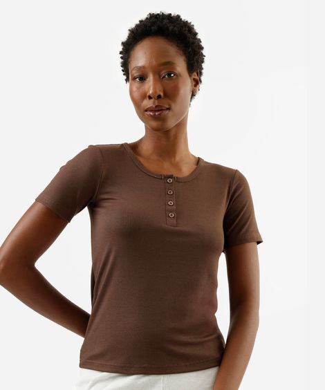 blusa de pijama feminina com botões marrom