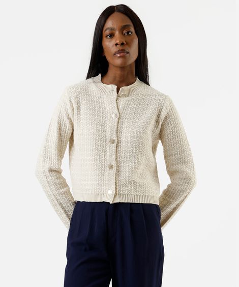 casaco feminino de tweed xadrez off white