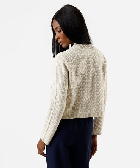 casaco feminino de tweed xadrez off white