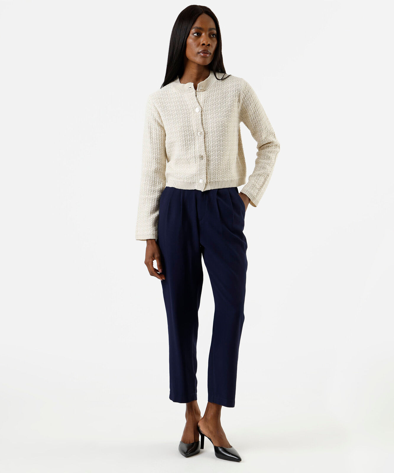 casaco feminino de tweed xadrez off white