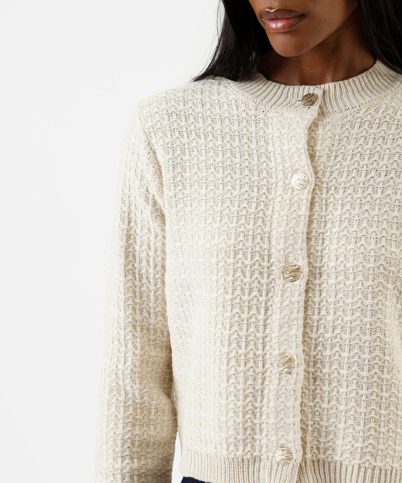 casaco feminino de tweed xadrez off white