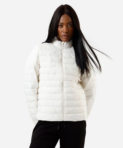 jaqueta puffer feminina gola alta off white