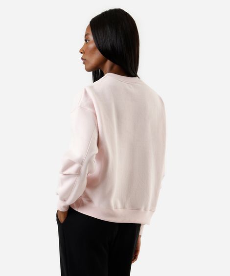 blusão oversized feminino de moletom com pregas estampado rosa