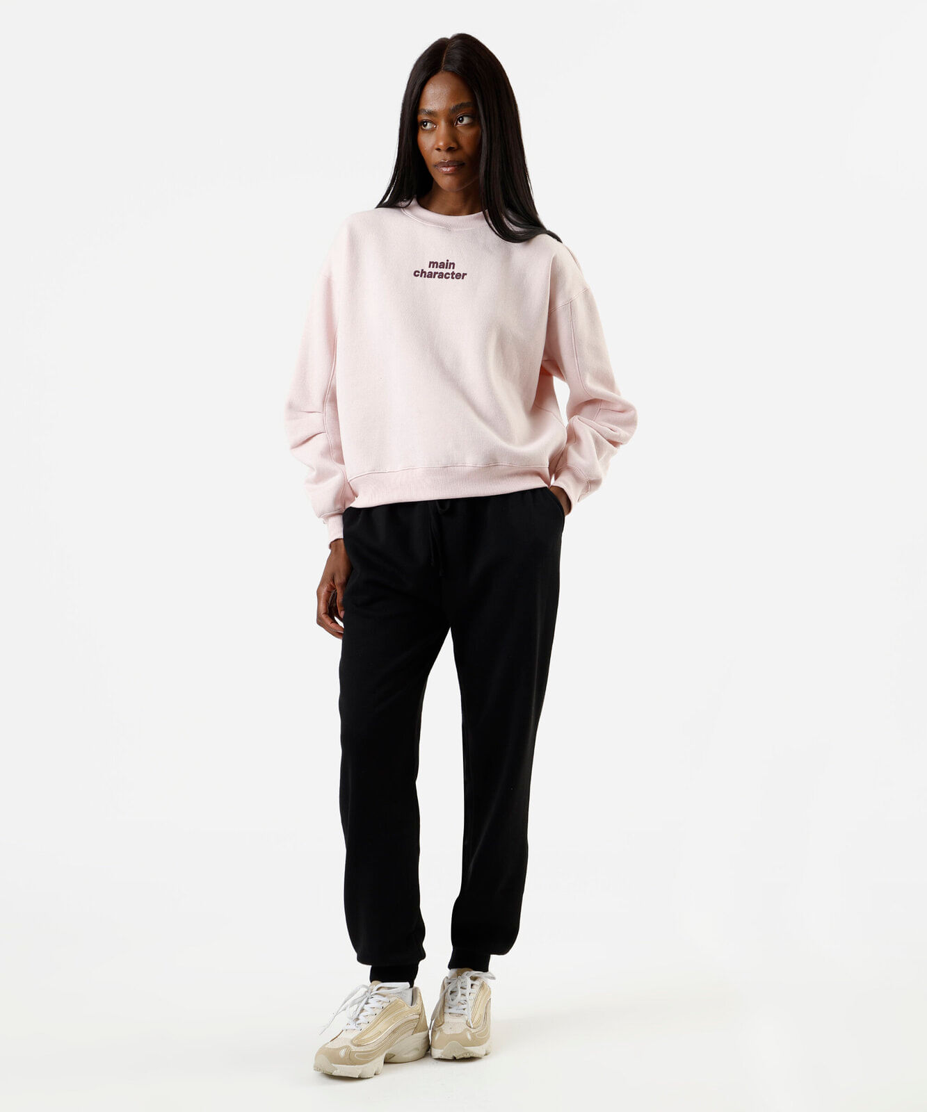 blusão oversized feminino de moletom com pregas estampado rosa
