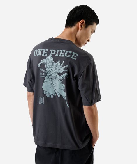 camiseta masculina de algodão one piece cinza