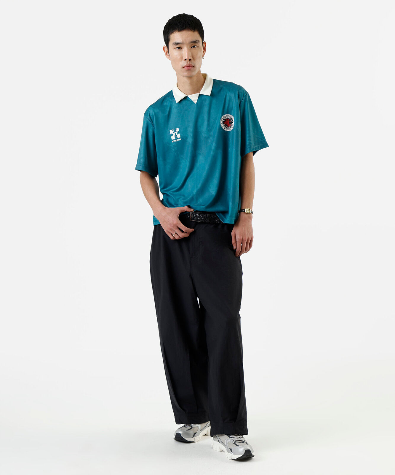 camiseta box fit masculina futebol com gola  verde
