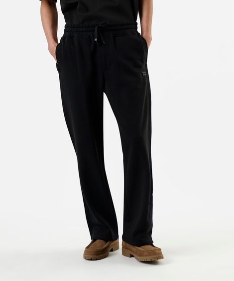 calça wide leg masculina de moletom cós elástico preta