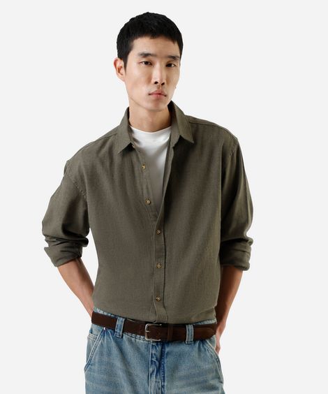 camisa masculina de algodão manga longa verde