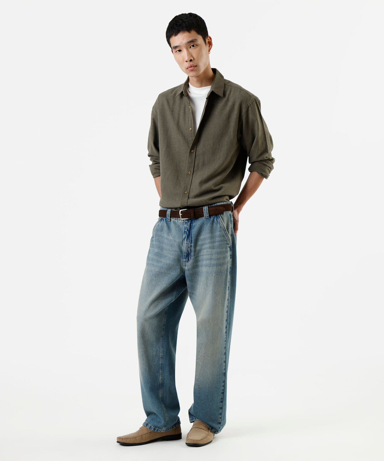camisa masculina de algodão manga longa verde