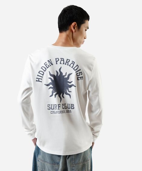 camiseta masculina com algodão manga longa estampada off white