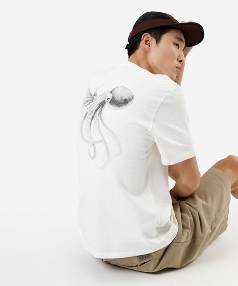 camiseta masculina de algodão estampada  off white