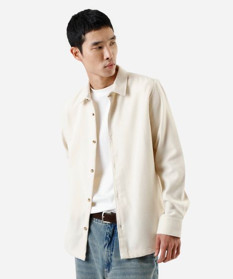 camisa masculina com lã manga longa bege