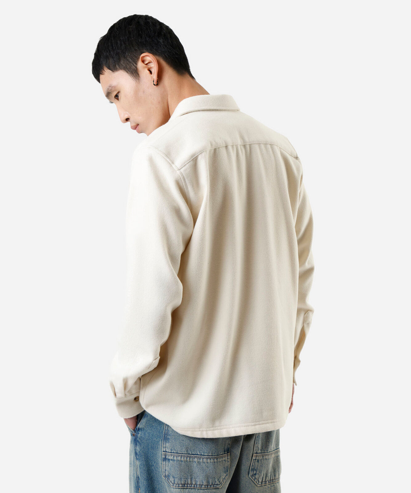 camisa masculina com lã manga longa bege