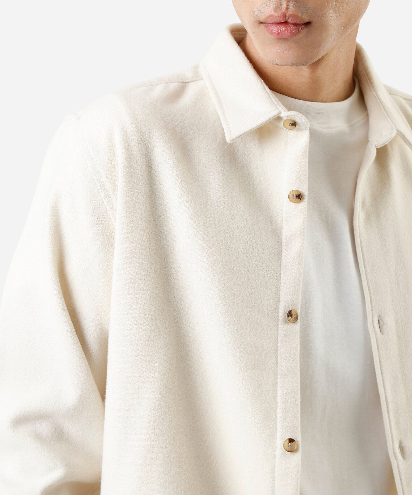 camisa masculina com lã manga longa bege