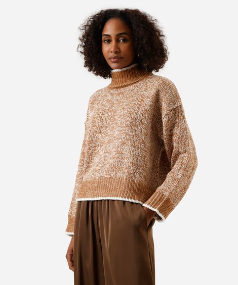 suéter feminino de tricot gola alta marrom